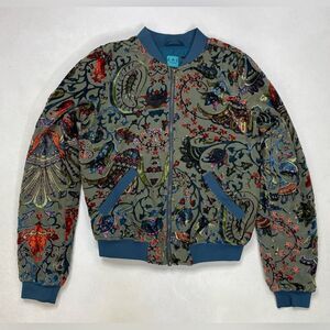 KAS New York Burnout Floral Velvet Boho Bomber Jacket Women XS Multicolor